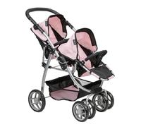 Silver Cross Twin Wave Dolls Stroller, Pink and Black Double Pushchair with Silver Frame, Age 3+, 67L x 46W x 73H cm
