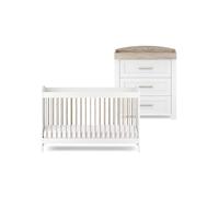 Silver Cross Valencia Cot Bed & Dresser | Timeless White with Natural Ash Accents, From Newborn to Toddler (Approx. 4 Years), Converts Easily from Cot to Toddler Bed
