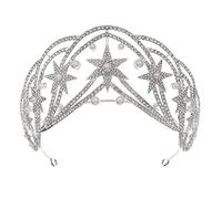 Silver Crown, Asudaro Crown Star Shaped Rhinestone Crown Princess Tiara Wedding Tiara 13 cm x 7 cm Crystal Tiara for Hair Wedding Holiday Party, one size, Alloy/Rhinestone