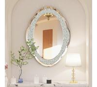 Silver Crush Diamond Cloud-shape 5mm Thick Artistic Vanity Accent Mirror - 600x800mm, Elegant Crystal Crushed Diamonds for Entryway, Hallway, Bedroom, Hotel Wall Decor