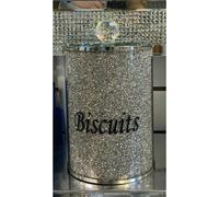 Silver Crushed BISCUIT JAR Tin Crystal Elements Bin Glass Kitchen new diamond
