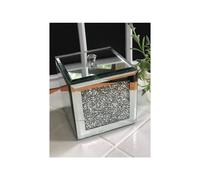 Silver Crushed Diamante Jewellery Box Mirrored Glass Square Trinket