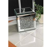 SILVER CRUSHED DIAMANTE MIRRORED GLASS JEWELLERY BOX EYE CATCHING DESIGN BLACK VELVET INLAY TRINKET BOX MIRRORED STORAGE BOX SQUARE SHAPE UK