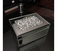 SILVER CRUSHED DIAMANTE MIRRORED GLASS JEWELLERY BOX EYE CATCHING DESIGN BLACK VELVET INLAY TRINKET BOX MIRRORED STORAGE BOX rectangle