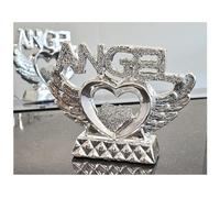 Silver Crushed Diamond Angel Heart With Wings Ornament