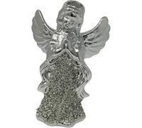 Silver Crushed Diamond Angel Statue Sparkly Bling Angel Ornament with Shiny Wings 20cm Ceramic Shelf Sitter Figurine Elegant Crystal Decoration for Home, Wedding & Gift