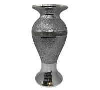 Silver Crushed Diamond Ceramic Greek Key Vase 40cm Tall Sparkly Mirrored Floor Pot Diamante Bling Home Ornament Luxury Romany Style Decorative Flower Romany Vase