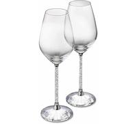Silver Crushed Diamond Crystal Diamante Filled Stem Wine Glasses Set of 2 Glass Pair Gift