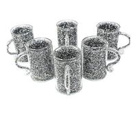 Silver Crushed Diamond Crystal Filled Glass Mug Turkish Coffee Tea Cup Set of 6 with Silver Trimmings | Sparkle Ornament Bling Crushed Diamond Gift | Crushed Diamond Display