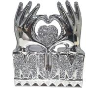 Silver Crushed Diamond Crystal Mum Heart Hand Ornament, Ceramic Gift for Mother's Day, Home Decor, Living Room Bedroom Decoration, 31cm