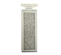 Silver Crushed Diamond Crystal Pillar Candle Holder Elegant Mirrored Glass Tealight Holder - 30x10x10 cm Luxury Home & Wedding Decor