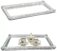 Silver Crushed Diamond Decor Tray Mirror Tray for Tea, Coffee, Sugar 18CM