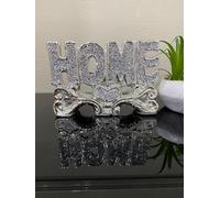 Silver Crushed Diamond Decorative HOME Letters Sign - Elegant Sparkling Crystal-Ornament for Living Room, Bedroom - Stylish Bling Décor Sign for Modern and Glamorous Interiors