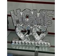 Silver Crushed Diamond Display Decorative Sculpture Ornament Wedding Anniversary, Birthday Present, Home Décor Shelf Sitter Glitter Gift Present For All Occasion Home Decoration (Heart HOME Letter)
