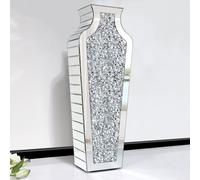Silver Crushed Diamond Floor Vase, Crystal Mirrored XL 68cm Vase for Dried Flowers, Luxury Decorative Ornament for Living Room, Bedroom & Office