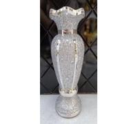 Silver Crushed Diamond Flower Vase, Mirrored Mosaic Crystal Bling Ornament, Handmade Ceramic Sparkle Vase for Living Room, Dining Table & Faux Flower Display - 30cm
