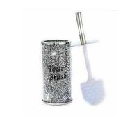 Silver Crushed Diamond Glass Toilet Brush Holder - Wall or Floor Mount, Open Base for Ventilation, 3.15 x 3.15 x 7.09 in, 742512992