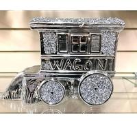 Silver Crushed Diamond King Wagon Ornament, 20cm, Ceramic, Sparkling Bling, Gypsy Caravan