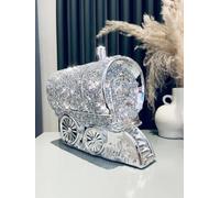 Silver Crushed Diamond King Wagon Ornament, 20cm, Ceramic, Sparkling Bling, Shelves Sitter