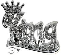 Silver Crushed Diamond King Word Ornament, Sparkle Ceramic Figurine, Mirror Glass Home Decoration - 20cm