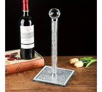 Silver Crushed Diamond Kitchen Paper Holder - Free-Standing Elegance for Paper Towels, Plastic Wrap, and Tissue Rolls | Stylish Glass Organizer with Square Base | Enhance Your Countertop Storage