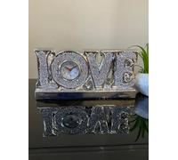 Silver Crushed Diamond LOVE Sign with Clock - Luxury Sparkling Crystal - Elegant Bling Décor for Living Room, Bedroom, or Office - Stylish Glam Clock Sign for Modern Interiors