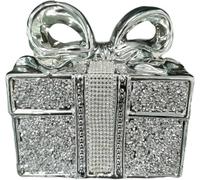 Silver Crushed Diamond Mirrored Glass Jewellery Box For Decorative Storage Organiser, 20x20 cm