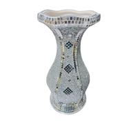 Silver Crushed Diamond Mirrored Vase - 30 cm Ceramic Crystal Mosaic Design, Decorative Table Centrepiece for Home Decor