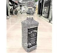 Silver Crushed Diamond Sparkle Bottle Ornament, Glittering Figurine and Heart Shelf Sitter