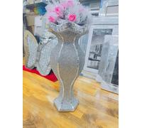 Silver Crushed Diamond Sparkle Flower Vase 60cm Bling Diamante Textured Ceramic Sparkle Vase - Luxury Silver Glitter Home Decor Ornament for Living Room, Hallway or Hotel Display