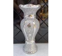 Silver Crushed Diamond Sparkle Flower Vase, Mosaic Mirrored Bling Pot, Handmade Crystallized Ceramic Ornament for Living Room, Dining Table & Boutique Hotel Decor - 30cm