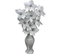 Silver Crushed Diamond Sparkle Mosaic Vase with White Glitter Flowers, Romany Bling Ornament, Crystallized Arrangement, Decor for Home, Office, Wedding, Gift Decoration - 65 cm Tall
