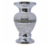 Silver Crushed Diamond Sparkle Vase, Handmade Mosaic Mirrored Floral Pot, Bling Crystal Flower Vase Ornament for Elegant Home Décor, Living Room, Wedding Centrepiece Display - 30CM Tall