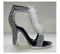 Silver Crushed Diamond White Feather Shoe Ornament
