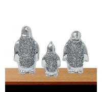 Silver Crushed Diamonds Sparkle Penguin Ornaments - Set of 3 CRYSTALLIZED Penguins with Display - Romany Glitter Figurine Shelf Sitter Heart Home Decoration
