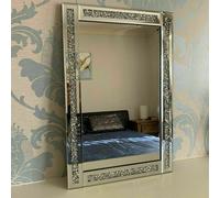 SILVER CRUSHED JEWEL LOOSE DIAMOND WALL MIRROR DRESSING MAKE UP GIRLS BEDROOM