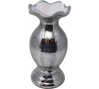 Silver Crushed Mirrored Flower Pot Vase With Floral Design 25 CM