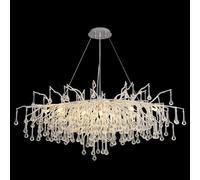 Silver Crystal Chaner, Modern L120cm Rectangular Chaners for Dining Room, K9 Large Luxury Hanging Light Fixture Crystal Chaner for Foyer Living Room Kitchen Island