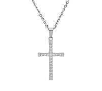 Silver Crystal Cross Pendant Necklace Women's Sweet Preppy Style Dainty Collarbone Chain Minimalist Jewelry Gift