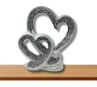 Silver Crystal Crushed Diamond Double Heart For Bedroom Living Room, Dining Room Decor