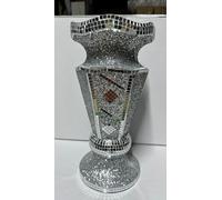 Silver Crystal Field Crushed Diamond Flower Vase, Elegant Sparkle Pot, Mirrored Mosaic Design, Glamorous Home Décor for Living Room, Dining Table, or Gift - 30CM