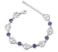 Silver Crystal Interlocking Heart Bracelet for Women teenage girls children Made with Swarovski Crystal, Ideal Gift for Birthdays/Christmas/Wedding, with a Gift Box, Purple, Model: X11992