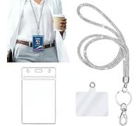 Silver Crystal Lanyard - Personalised Lanyard - Lanyards for Neck - Sparkling and Stylish - Comes with a PVC Card Holder - lanyards for Neck with Card Holder - Ideal for ID Cards, Keys