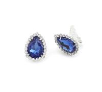 Silver Crystal Rhinestone Teardrop Wrap Clip Earrings with Pear Shaped Sapphire Rhinestone, Acrylic, Crystal Rhinestone Cubic Zirconia