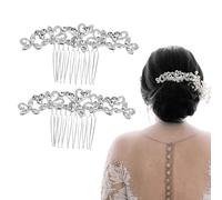 Silver Crystal Rhinestone Wedding Hair Combs,Bridal Hair Accessories, Vintage Elegant Zinc Alloy Headpiece for Bride,Accessories Rhinestone Piece for Women and Girls,Set of 2