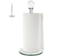 Silver Crystal Round Paper Towel Holder, Glass Diamonds Tissue Dispenser, Freestanding for Kitchen, Bathroom, 30cm Diameter Base