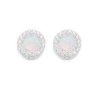 Silver Cubic Zirconia And Imitation Opal Stud Earrings - 8mm - F0497