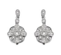 Silver Cubic Zirconia Flower Drop Earrings - 18mm drop - F1172