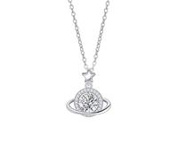 Silver Cubic Zirconia Planet Saturn Pendant Necklace Geometric Fashion Jewelry Accessories Creative Gift for Women