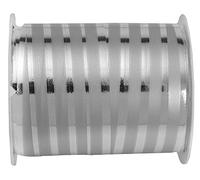 Silver Curling Ribbon with matt & Shiny Stripes 10mm x 2 Metres Cut from Roll